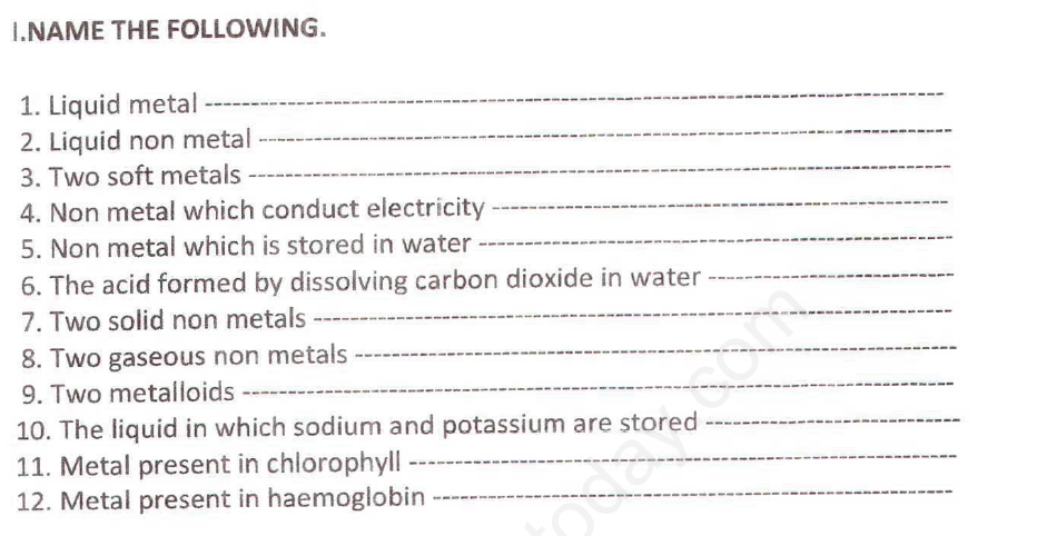 assignment on metals and non metals for class 8